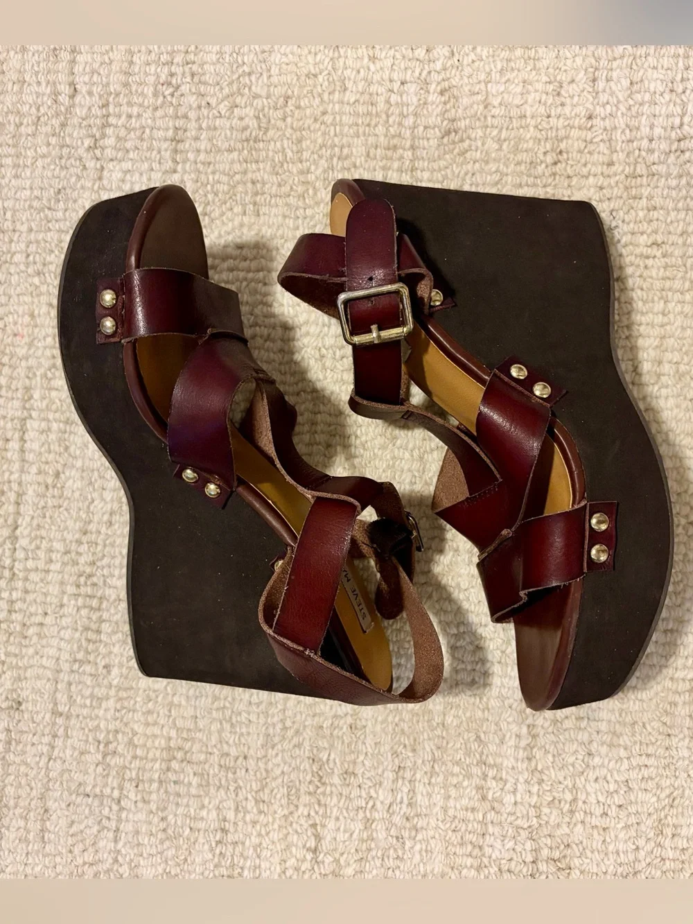 Steve Madden Wynn Platform Sandals with Studded Straps in Burgundy